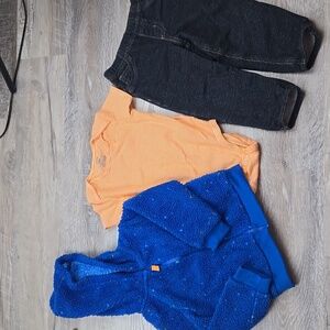 Carter's boys 24m little jacket set outfit jeans coat bodysuit blue orange 18-24